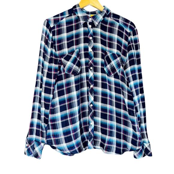 C&C California Tops - C&C California Blue Lightweight Flannel Button Up Womens Med Shirt Fall Holiday